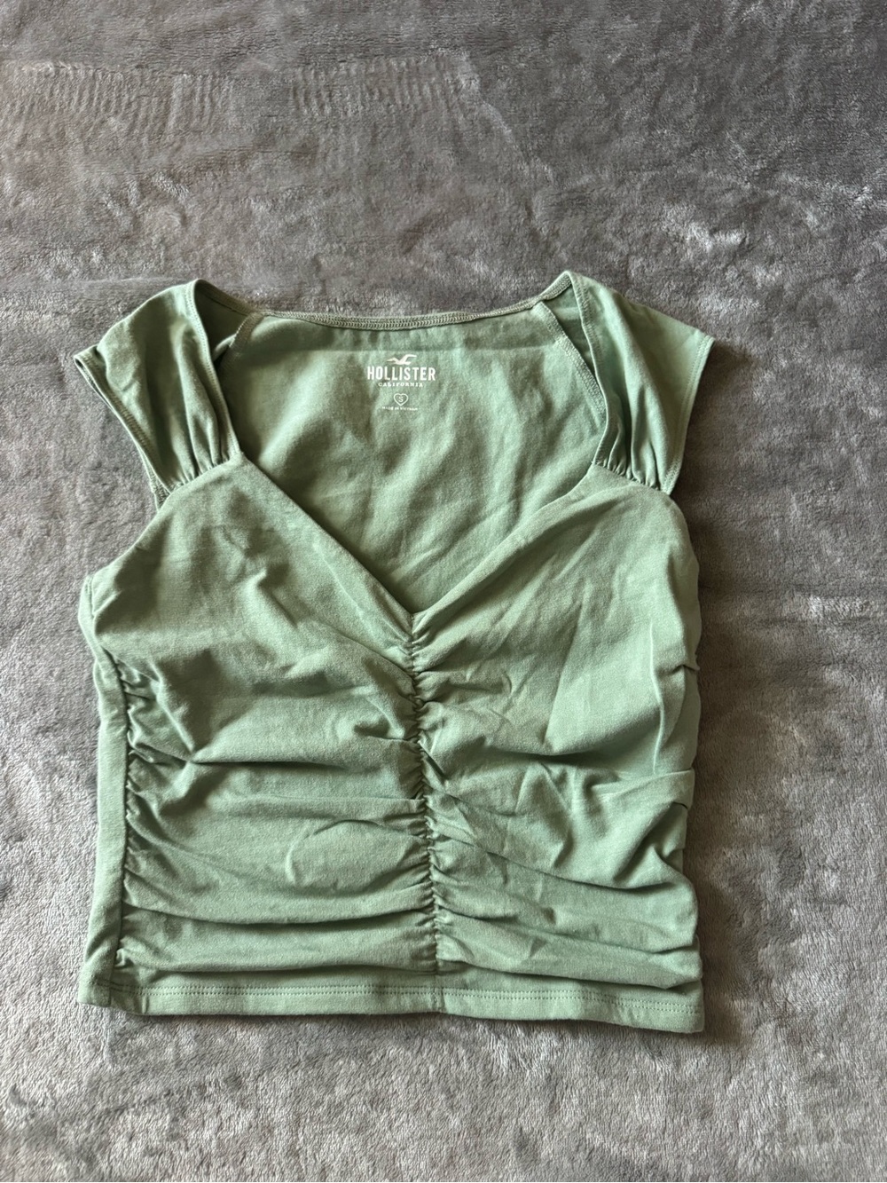 Hollister Sage Green Ruched Square-Neck Crop Top